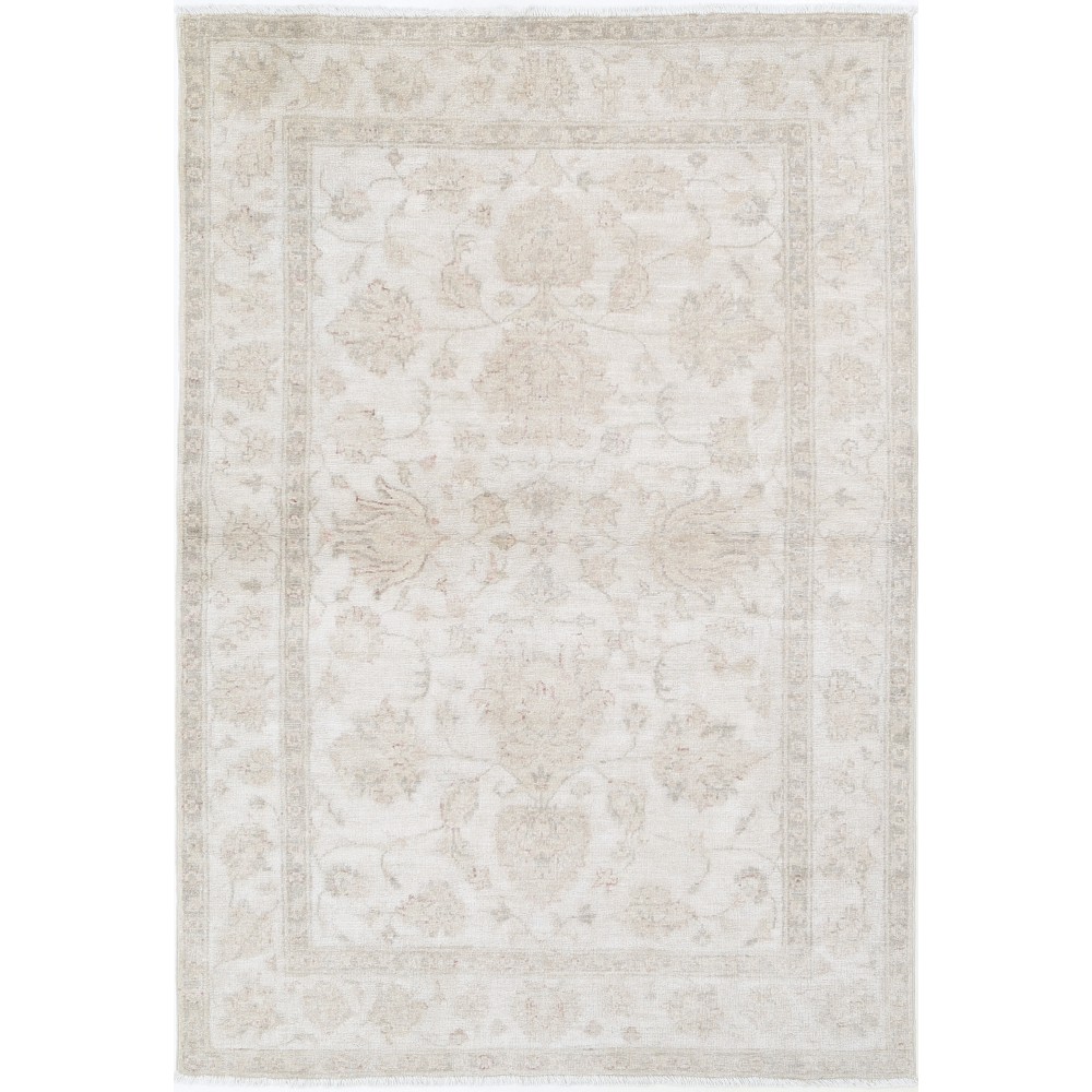 Hand Knotted Turkish Wool Rug with All-Over Floral Design | New Beige Accent Rug
