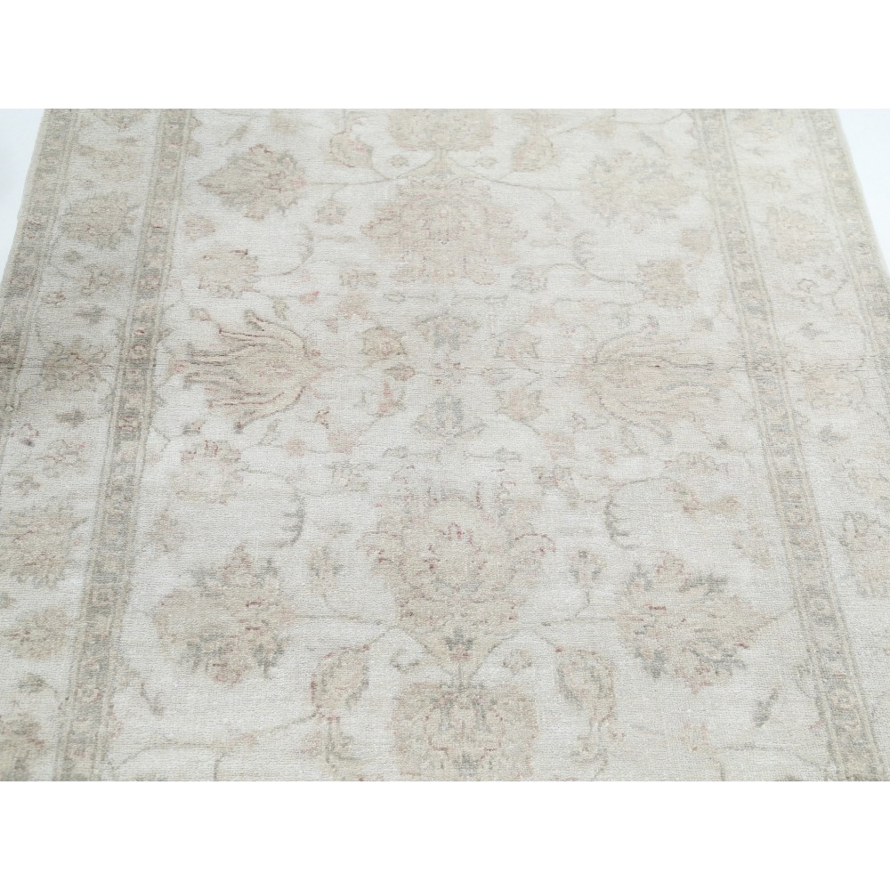 Hand Knotted Turkish Wool Rug with All-Over Floral Design | New Beige Accent Rug