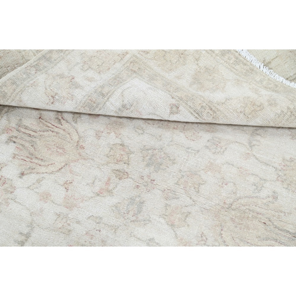 Hand Knotted Turkish Wool Rug with All-Over Floral Design | New Beige Accent Rug