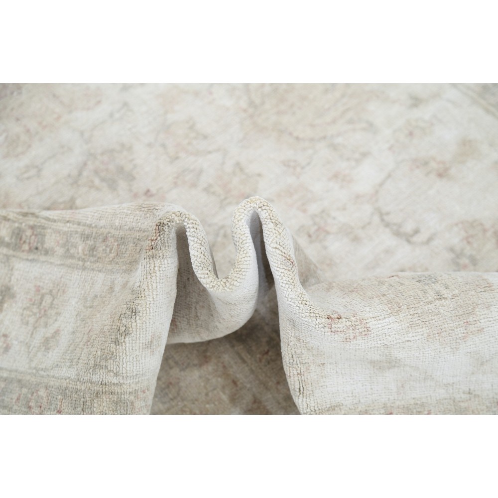 Hand Knotted Turkish Wool Rug with All-Over Floral Design | New Beige Accent Rug
