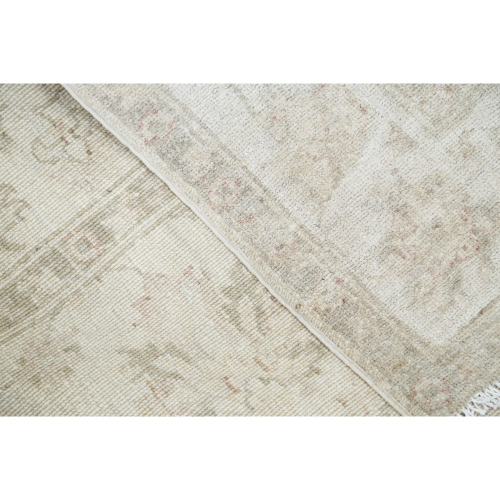 Hand Knotted Turkish Wool Rug with All-Over Floral Design | New Beige Accent Rug