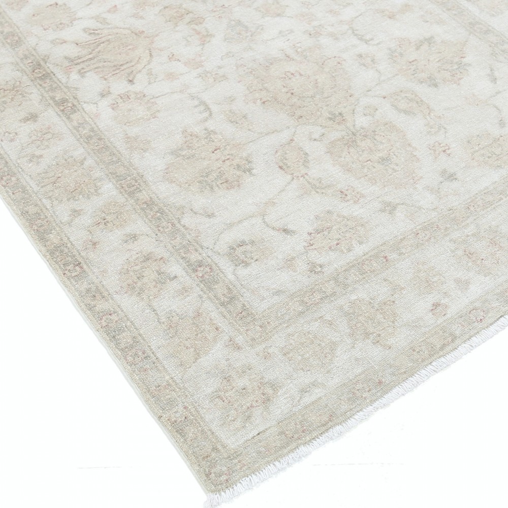 Hand Knotted Turkish Wool Rug with All-Over Floral Design | New Beige Accent Rug