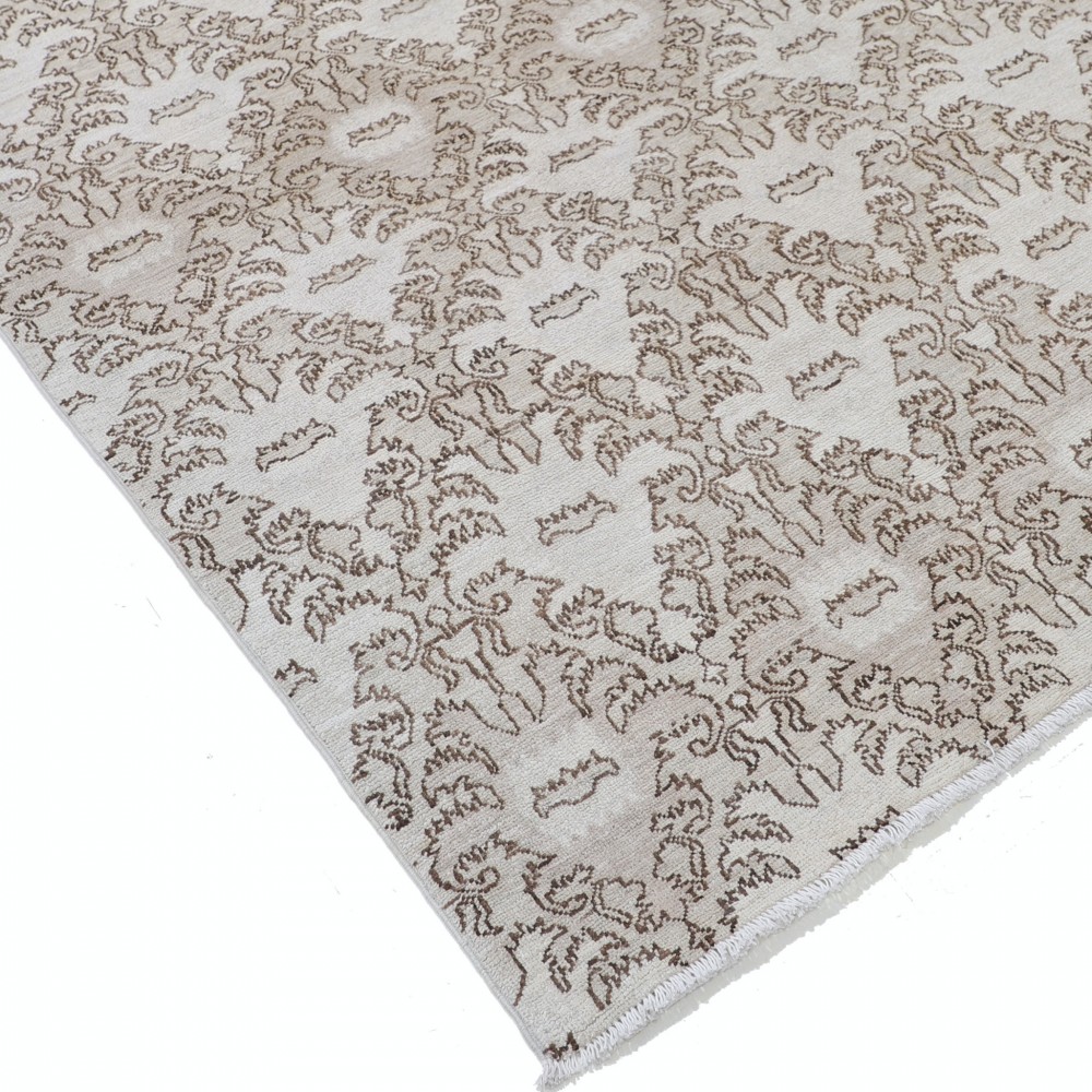Hand Knotted Beige and Brown Area Rug | Ornamental Pattern Accent Rug | 100% Wool Hand Knotted Beige and Brown Area Rug | Ornamental Pattern Accent Rug | 100% Wool
