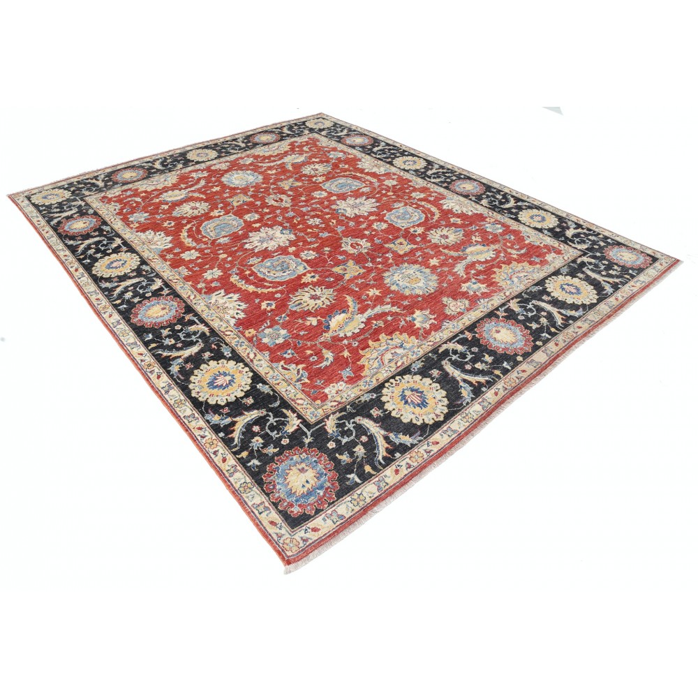 Hand Knotted Red, Navy Blue, Beige Wool Rug | Traditional Floral Oushak Style Carpet Hand Knotted Red, Navy Blue, Beige Wool Rug | Traditional Floral Oushak Style Carpet