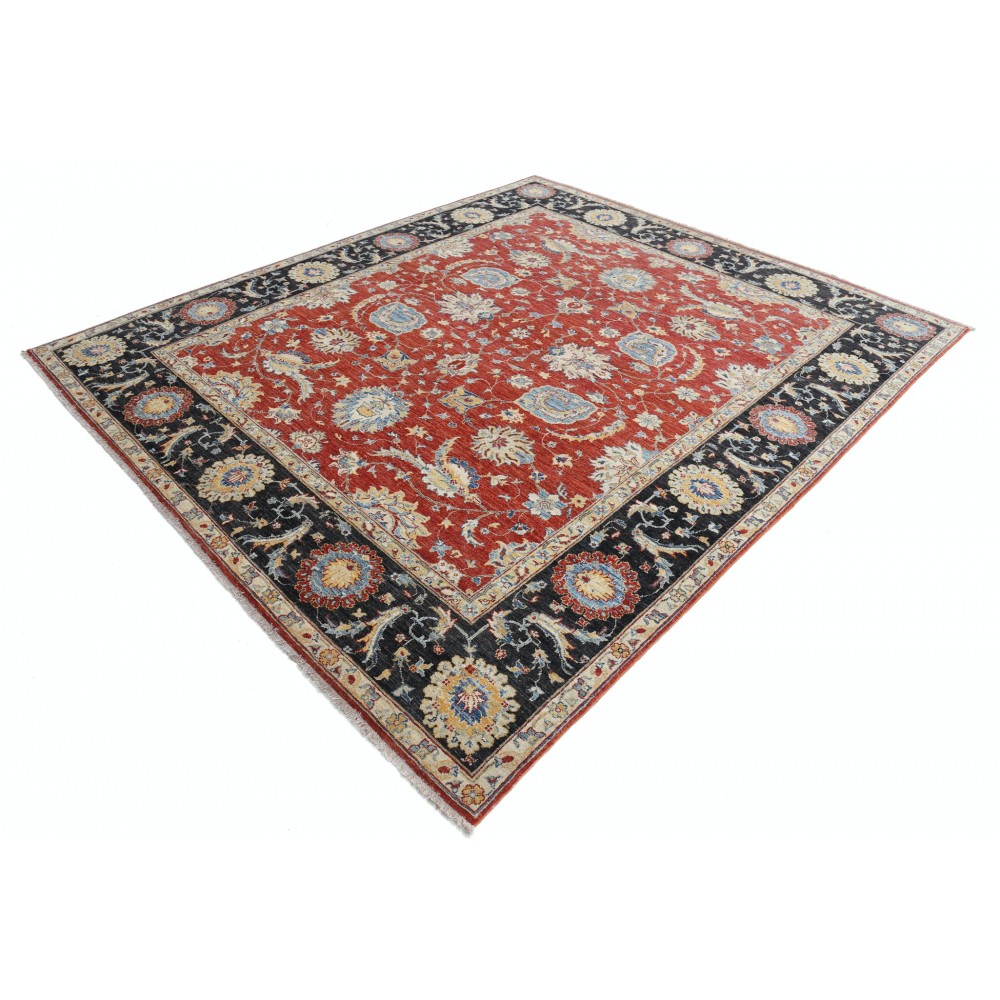 Hand Knotted Red, Navy Blue, Beige Wool Rug | Traditional Floral Oushak Style Carpet Hand Knotted Red, Navy Blue, Beige Wool Rug | Traditional Floral Oushak Style Carpet