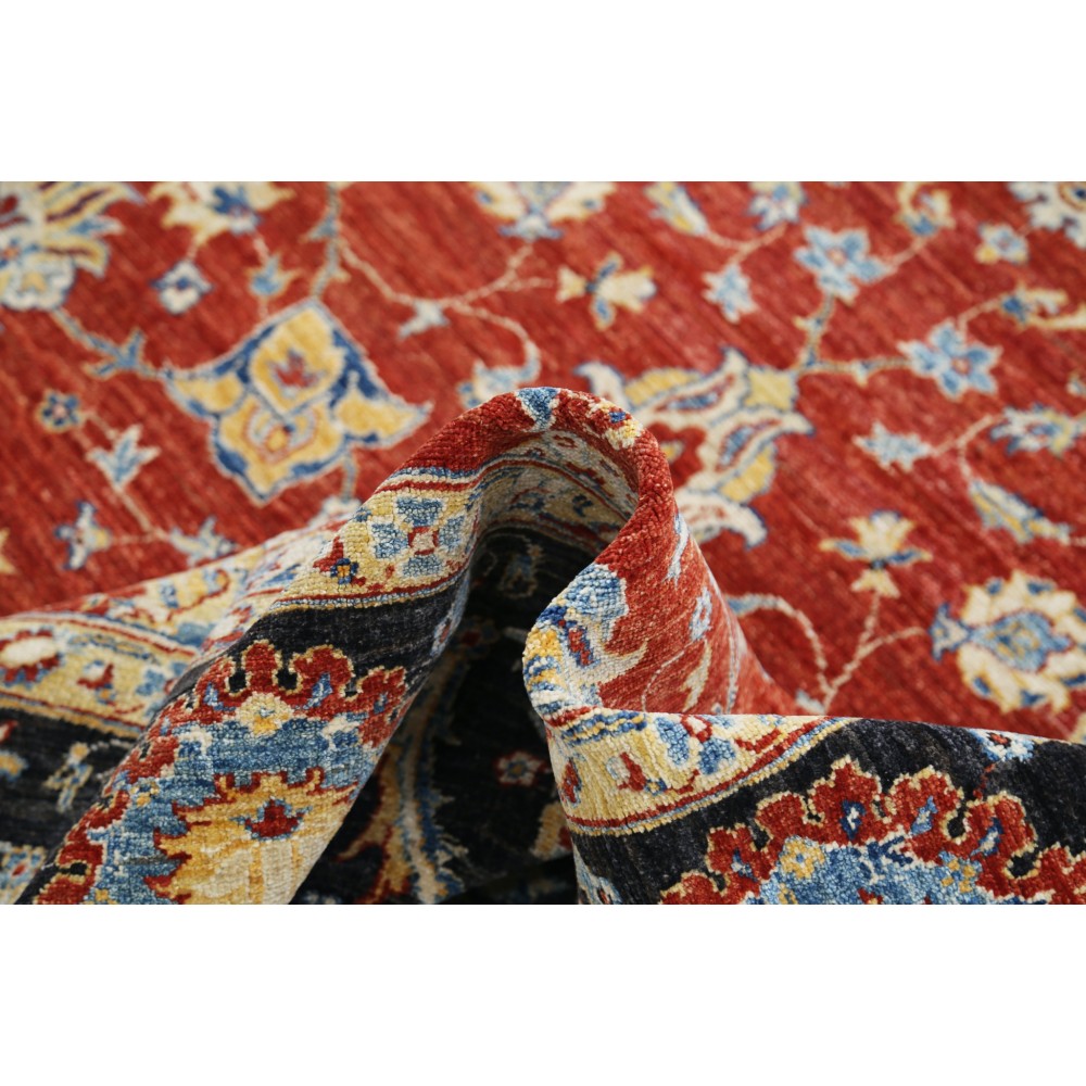 Hand Knotted Red, Navy Blue, Beige Wool Rug | Traditional Floral Oushak Style Carpet Hand Knotted Red, Navy Blue, Beige Wool Rug | Traditional Floral Oushak Style Carpet