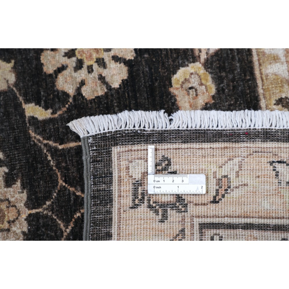 Hand Knotted Wool Area Rug with Black Field and Ivory Border | Floral Oushak Carpet Hand Knotted Wool Area Rug with Black Field and Ivory Border | Floral Oushak Carpet