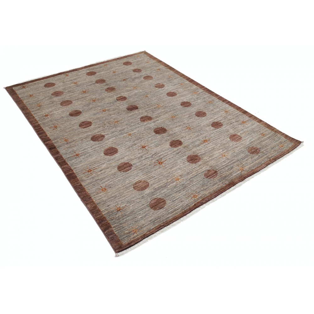 Hand Knotted Beige and Brown Wool Area Rug | Minimal Polka Dot Design Carpet Hand Knotted Beige and Brown Wool Area Rug | Minimal Polka Dot Design Carpet