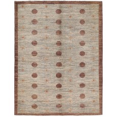 Hand Knotted Beige and Brown Wool Area Rug | Minimal Polka Dot Design Carpet