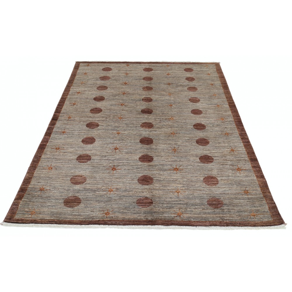 Hand Knotted Beige and Brown Wool Area Rug | Minimal Polka Dot Design Carpet Hand Knotted Beige and Brown Wool Area Rug | Minimal Polka Dot Design Carpet