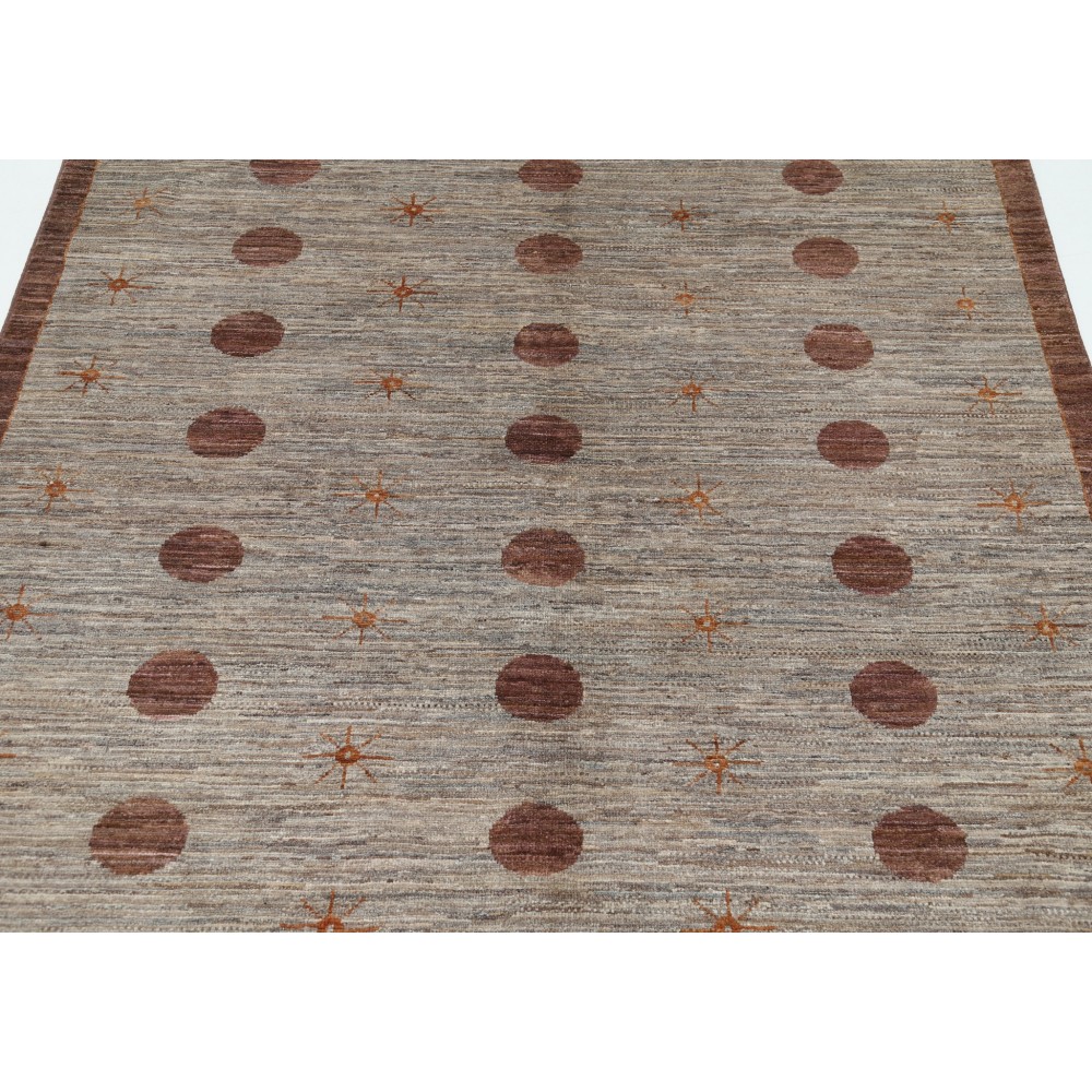 Hand Knotted Beige and Brown Wool Area Rug | Minimal Polka Dot Design Carpet Hand Knotted Beige and Brown Wool Area Rug | Minimal Polka Dot Design Carpet