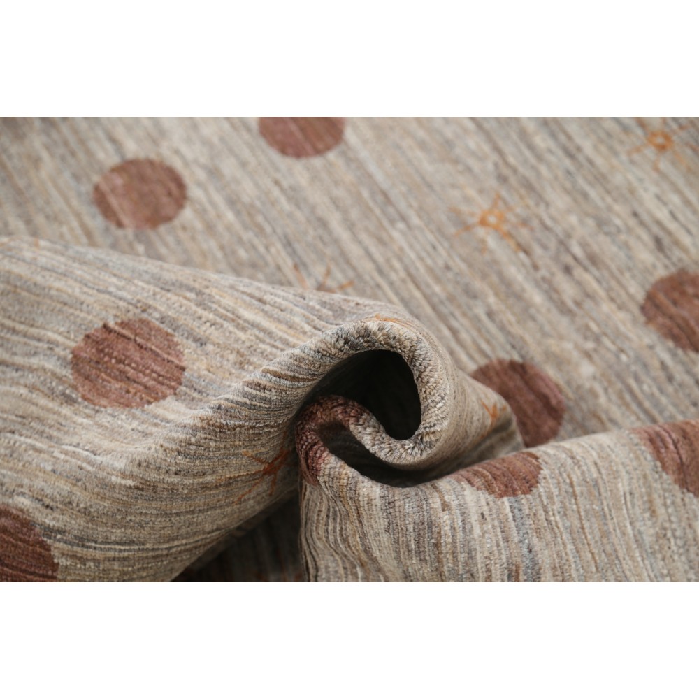 Hand Knotted Beige and Brown Wool Area Rug | Minimal Polka Dot Design Carpet Hand Knotted Beige and Brown Wool Area Rug | Minimal Polka Dot Design Carpet
