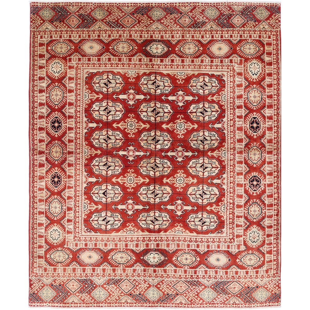 Hand Knotted Red, Ivory Wool Area Rug | Traditional Tribal Carpet Hand Knotted Red, Ivory Wool Area Rug | Traditional Tribal Carpet
