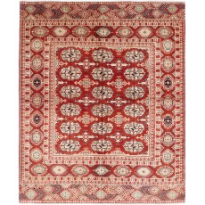Hand Knotted Red, Ivory Wool Area Rug | Traditional Tribal Carpet