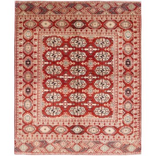 Hand Knotted Red, Ivory Wool Area Rug | Traditional Tribal Carpet