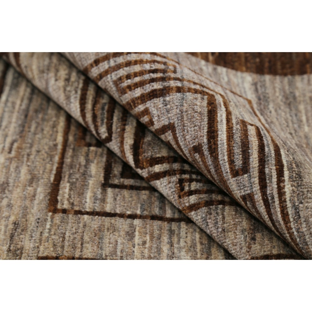 Hand Knotted Brown and Beige Wool Area Rug | Geometric Square Motif Design Carpet Hand Knotted Brown and Beige Wool Area Rug | Geometric Square Motif Design Carpet