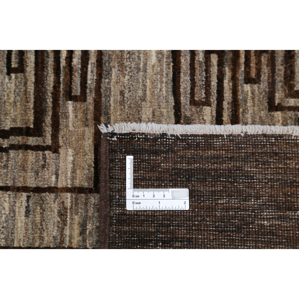 Hand Knotted Brown and Beige Wool Area Rug | Geometric Square Motif Design Carpet Hand Knotted Brown and Beige Wool Area Rug | Geometric Square Motif Design Carpet