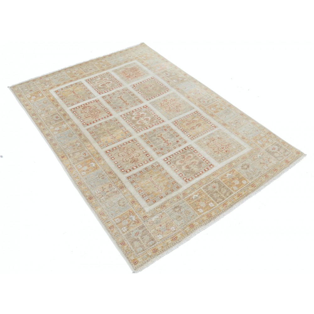 Hand Knotted Beige, Soft Gold Wool Area Rug | Geometric Panel Small Rug Hand Knotted Beige, Soft Gold Wool Area Rug | Geometric Panel Small Rug