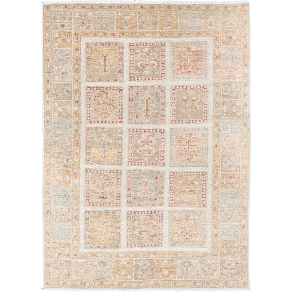 Hand Knotted Beige, Soft Gold Wool Area Rug | Geometric Panel Small Rug Hand Knotted Beige, Soft Gold Wool Area Rug | Geometric Panel Small Rug