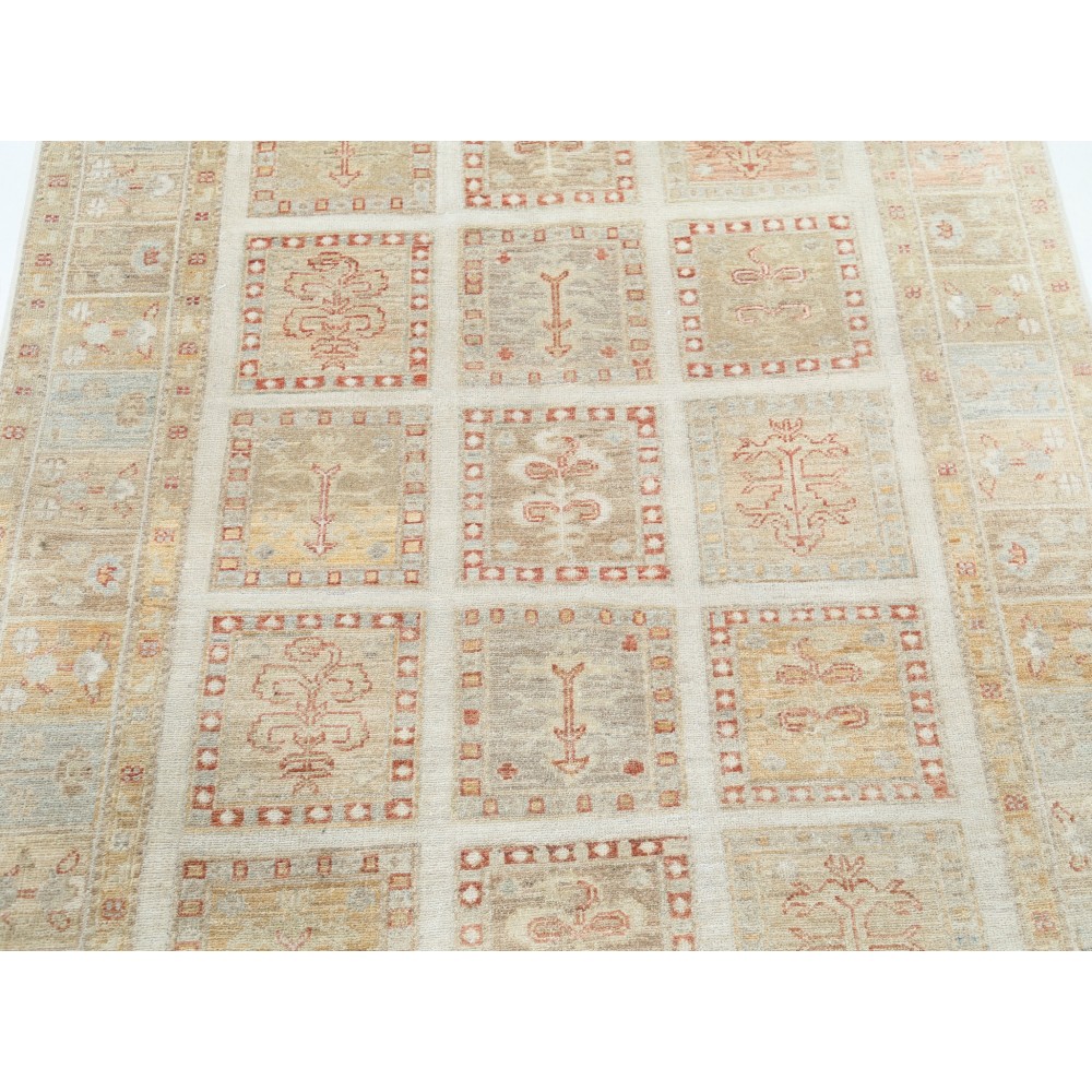 Hand Knotted Beige, Soft Gold Wool Area Rug | Geometric Panel Small Rug Hand Knotted Beige, Soft Gold Wool Area Rug | Geometric Panel Small Rug