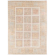Hand Knotted Beige, Soft Gold Wool Area Rug | Geometric Panel Small Rug