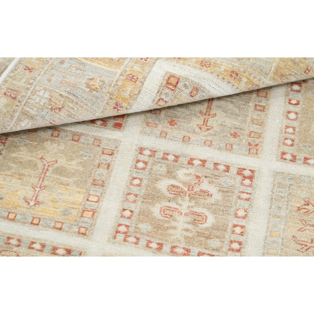 Hand Knotted Beige, Soft Gold Wool Area Rug | Geometric Panel Small Rug Hand Knotted Beige, Soft Gold Wool Area Rug | Geometric Panel Small Rug