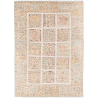 Hand Knotted Beige, Soft Gold Wool Area Rug | Geometric Panel Small Rug