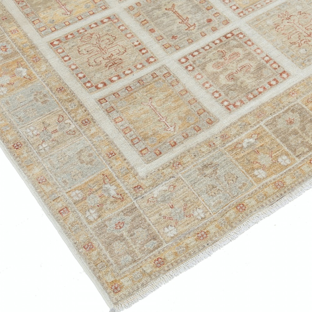Hand Knotted Beige, Soft Gold Wool Area Rug | Geometric Panel Small Rug Hand Knotted Beige, Soft Gold Wool Area Rug | Geometric Panel Small Rug