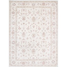 Hand Knotted Oushak Style Rug | Beige Turkish Carpet with All-Over Floral Design | 100% Wool