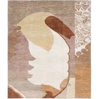 Hand Knotted Beige, Brown and Ivory Wool Area Rug | Abstract Design Carpet