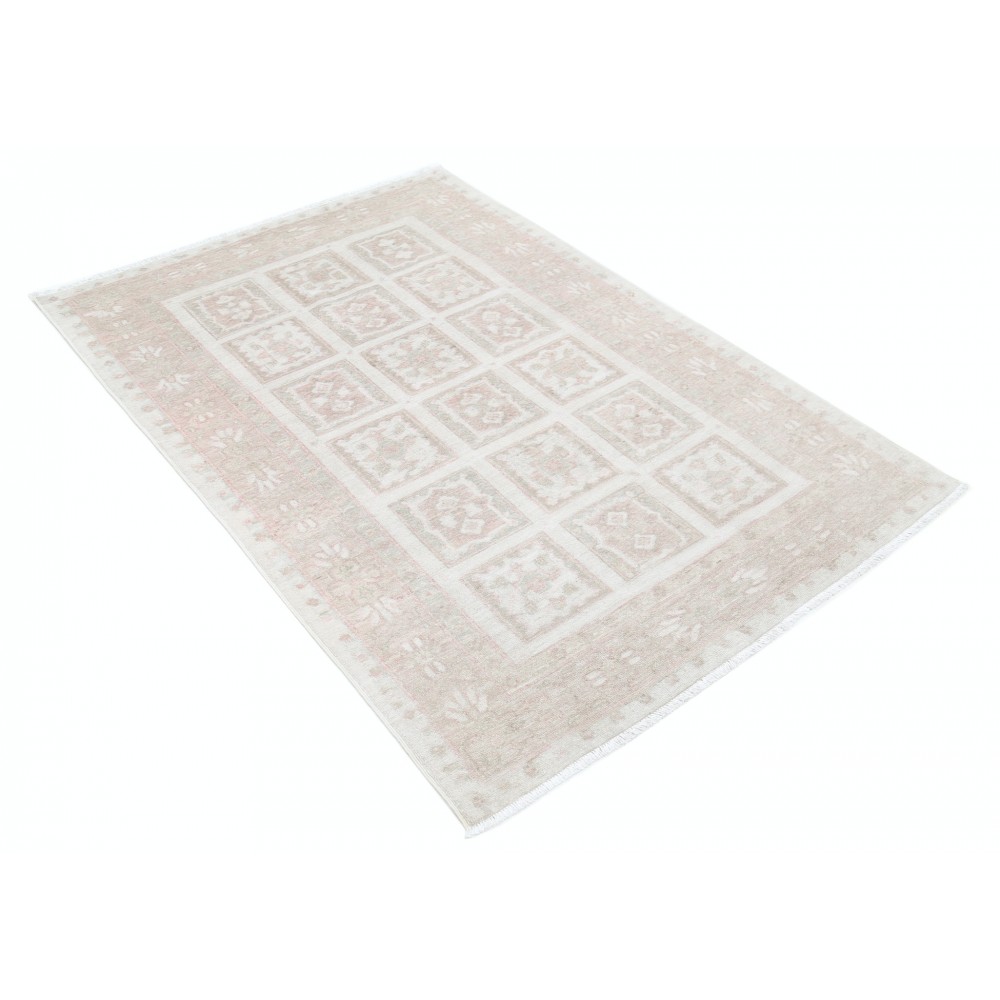 Hand Knotted Blush and Ivory Wool Area Rug | Turkish Panel Design Accent Rug Hand Knotted Blush and Ivory Wool Area Rug | Turkish Panel Design Accent Rug