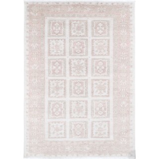Hand Knotted Blush and Ivory Wool Area Rug | Turkish Panel Design Accent Rug