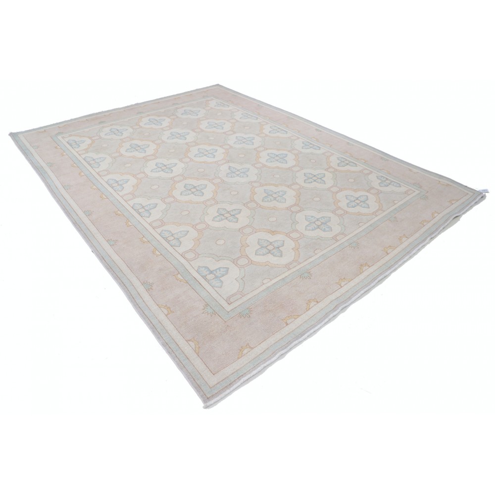 Hand Knotted Beige, Light Blue, Taupe Wool Rug | Geometric Trellis Pattern Carpet Hand Knotted Beige, Light Blue, Taupe Wool Rug | Geometric Trellis Pattern Carpet