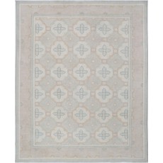 Hand Knotted Beige, Light Blue, Taupe Wool Rug | Geometric Trellis Pattern Carpet