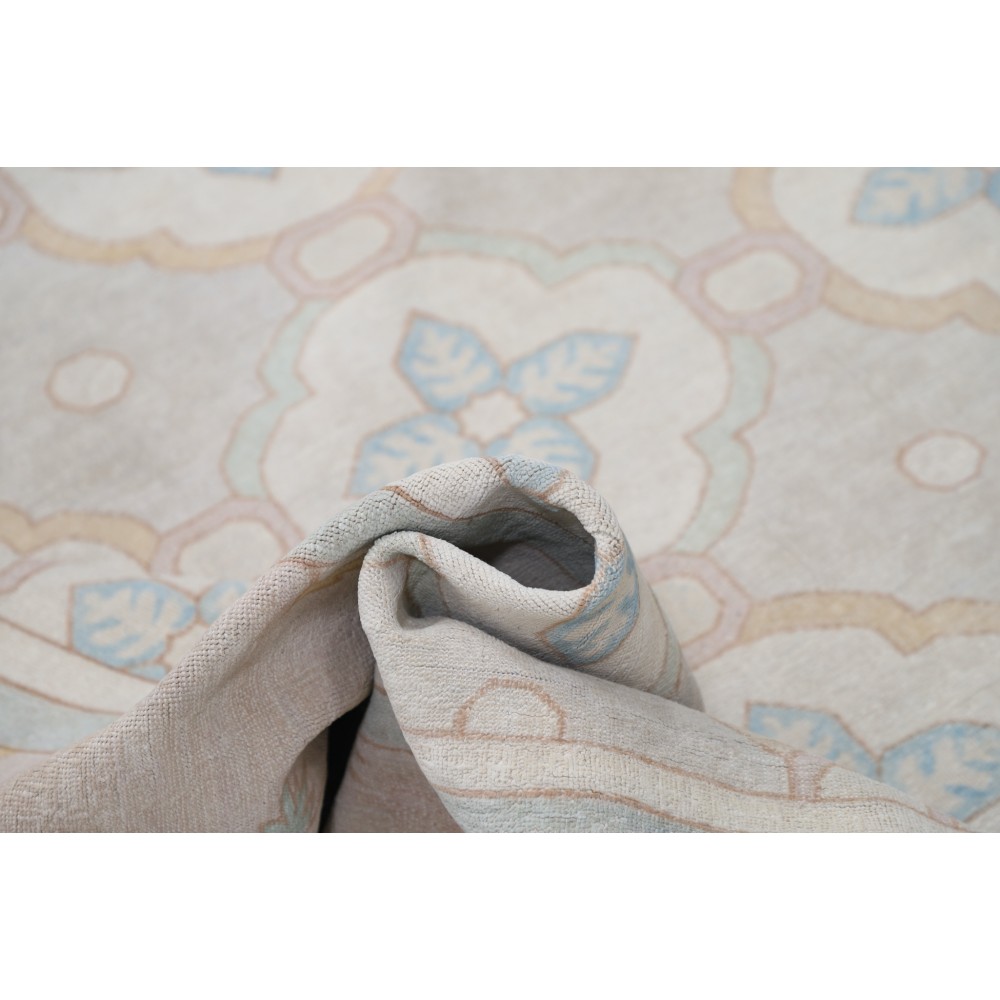 Hand Knotted Beige, Light Blue, Taupe Wool Rug | Geometric Trellis Pattern Carpet Hand Knotted Beige, Light Blue, Taupe Wool Rug | Geometric Trellis Pattern Carpet