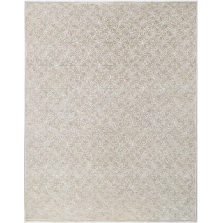 Hand Knotted Beige, Ivory Wool Area Rug | Turkish Trellis Design Carpet
