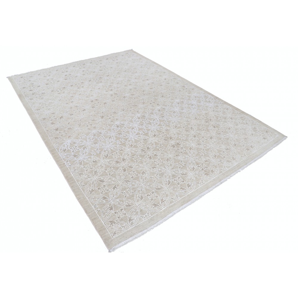 Hand Knotted Beige Wool Area Rug | Turkish Leaf Trellis Design Carpet Hand Knotted Beige Wool Area Rug | Turkish Leaf Trellis Design Carpet