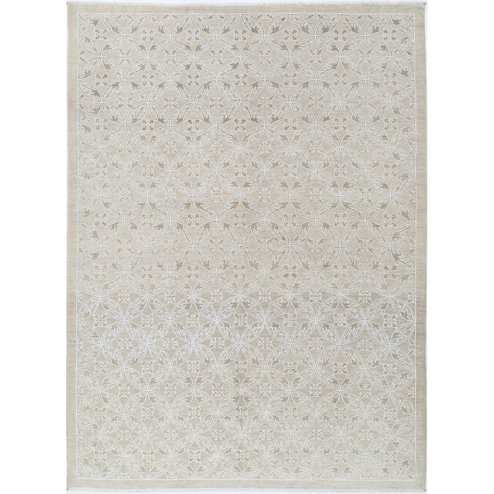 Hand Knotted Beige Wool Area Rug | Turkish Leaf Trellis Design Carpet Hand Knotted Beige Wool Area Rug | Turkish Leaf Trellis Design Carpet
