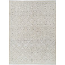 Hand Knotted Beige Wool Area Rug | Turkish Leaf Trellis Design Carpet
