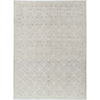 Hand Knotted Beige Wool Area Rug | Turkish Leaf Trellis Design Carpet