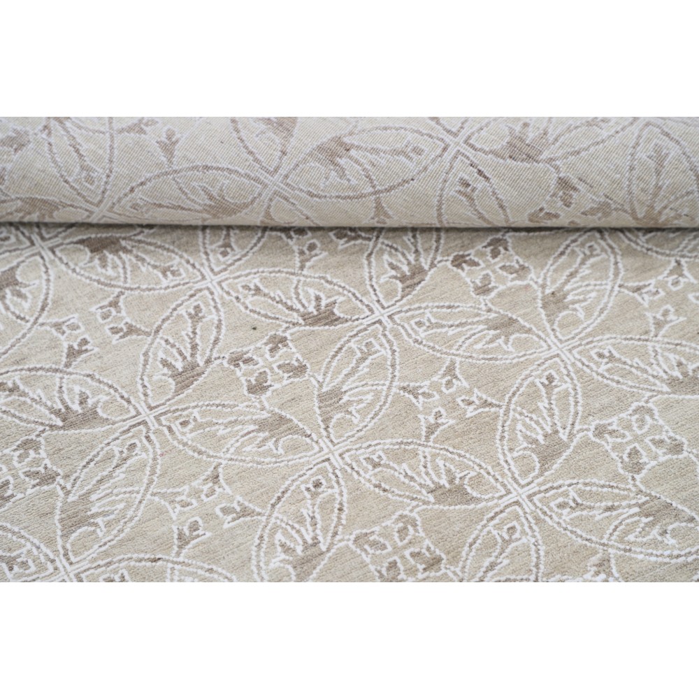 Hand Knotted Beige Wool Area Rug | Turkish Leaf Trellis Design Carpet Hand Knotted Beige Wool Area Rug | Turkish Leaf Trellis Design Carpet