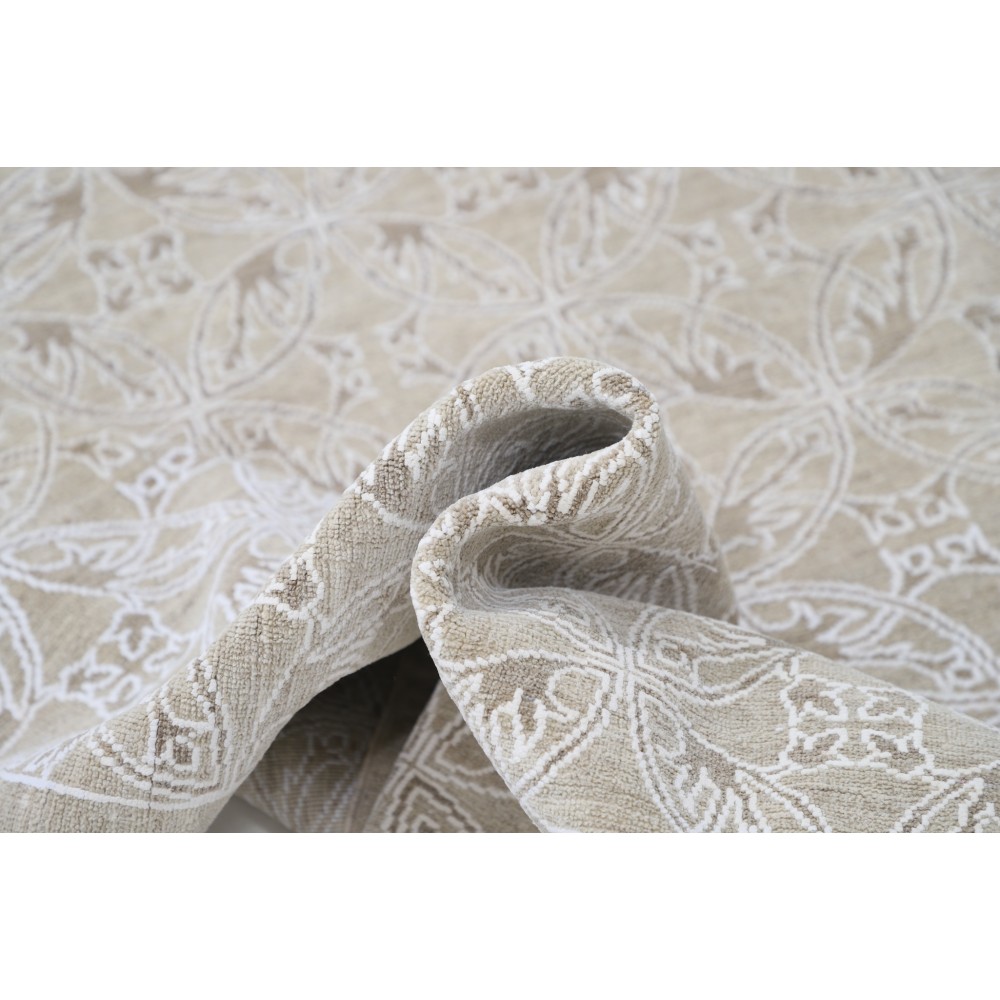 Hand Knotted Beige Wool Area Rug | Turkish Leaf Trellis Design Carpet Hand Knotted Beige Wool Area Rug | Turkish Leaf Trellis Design Carpet