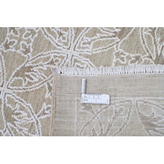 Hand Knotted Beige Wool Area Rug | Turkish Leaf Trellis Design Carpet