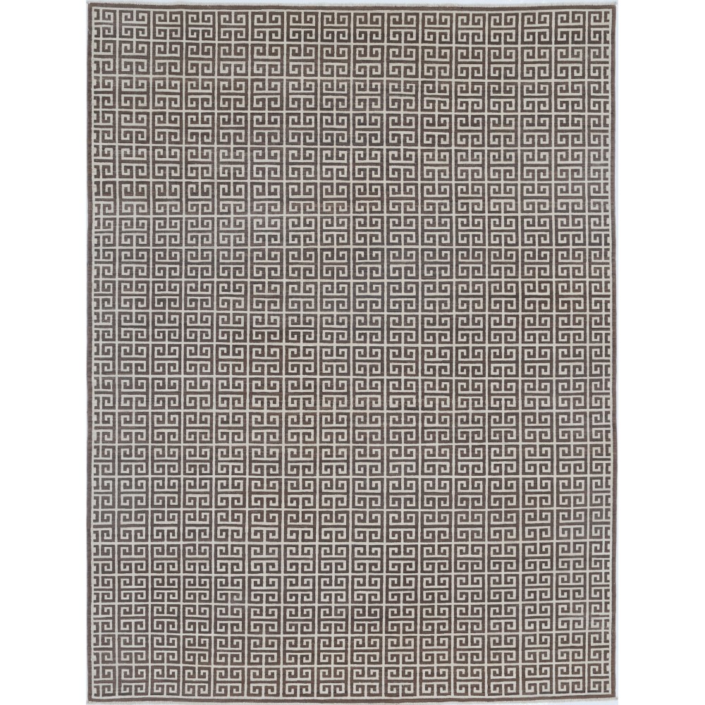 Hand Knotted Turkish Wool Rug | Beige & Brown Greek Key Pattern Area Rug, Modern Geometric Carpet Hand Knotted Turkish Wool Rug | Beige & Brown Greek Key Pattern Area Rug, Modern Geometric Carpet