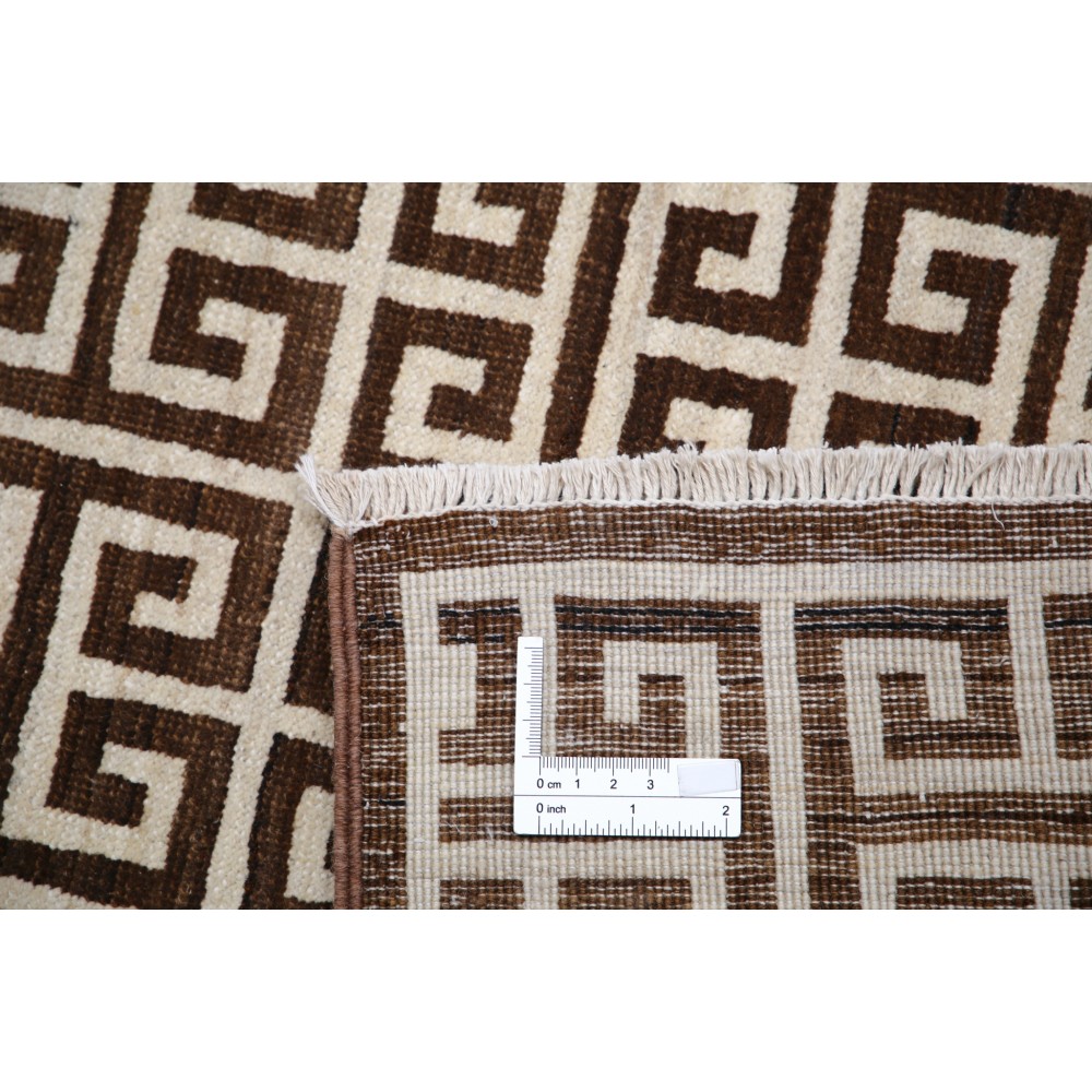 Hand Knotted Turkish Wool Rug | Beige & Brown Greek Key Pattern Area Rug, Modern Geometric Carpet Hand Knotted Turkish Wool Rug | Beige & Brown Greek Key Pattern Area Rug, Modern Geometric Carpet