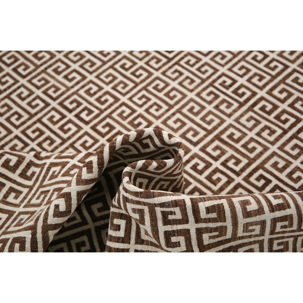 Hand Knotted Turkish Wool Rug | Beige & Brown Greek Key Pattern Area Rug, Modern Geometric Carpet Hand Knotted Turkish Wool Rug | Beige & Brown Greek Key Pattern Area Rug, Modern Geometric Carpet