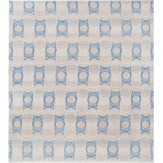 Hand Knotted Beige and Light Blue Wool Area Rug | Turkish Geometric Repeating Design Carpet