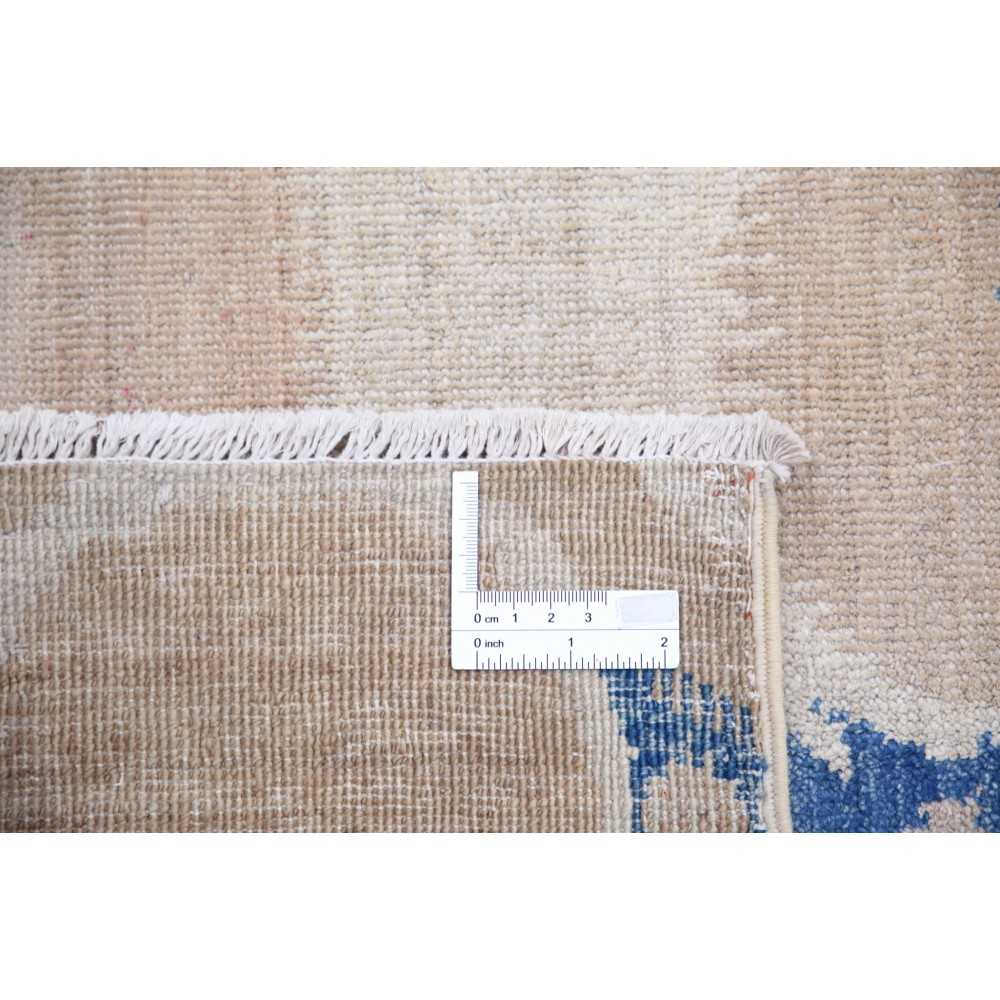 Hand Knotted Beige and Light Blue Wool Area Rug | Turkish Geometric Repeating Design Carpet Hand Knotted Beige and Light Blue Wool Area Rug | Turkish Geometric Repeating Design Carpet