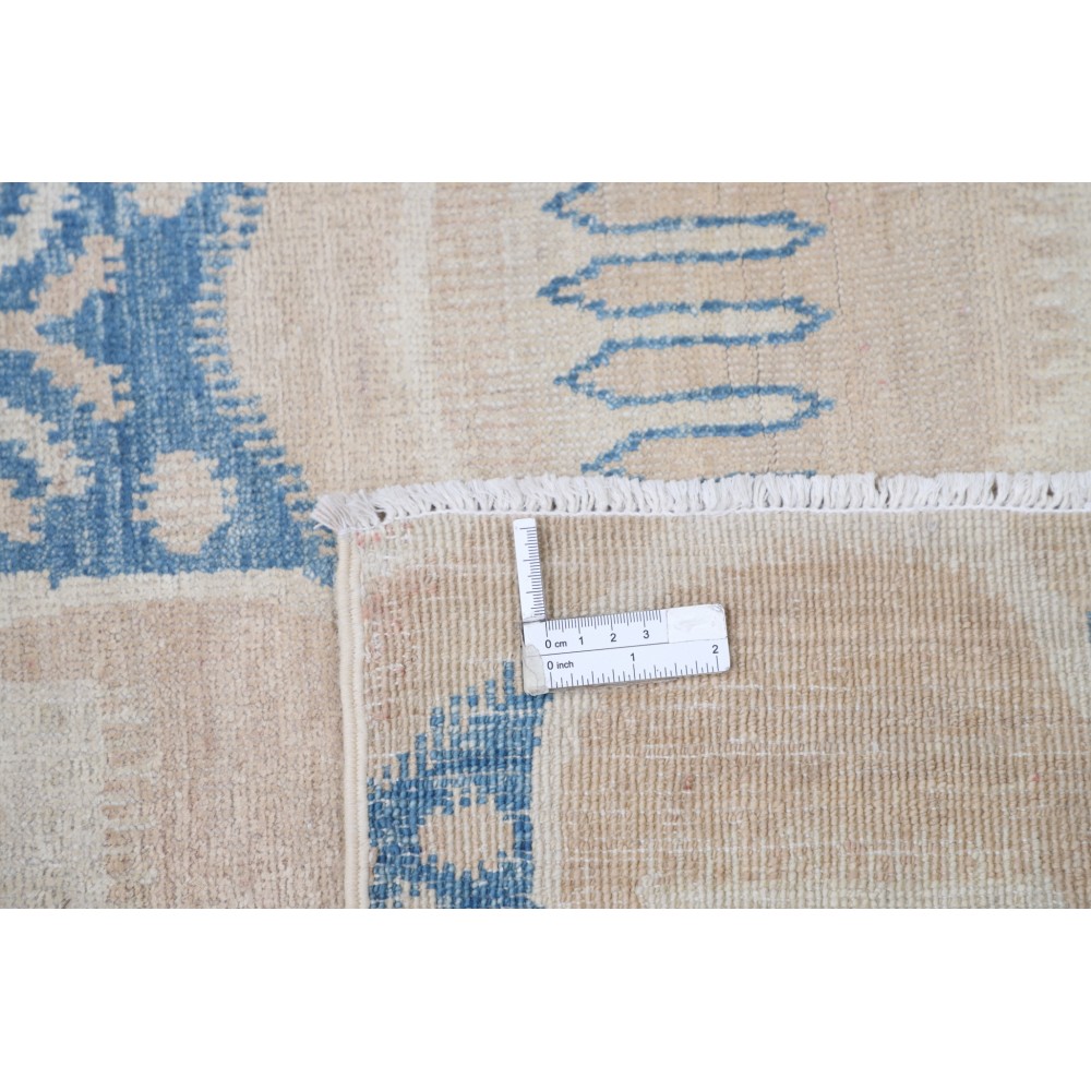 Hand Knotted Beige and Light Blue Wool Area Rug | Turkish Geometric Repeating Design Carpet Hand Knotted Beige and Light Blue Wool Area Rug | Turkish Geometric Repeating Design Carpet