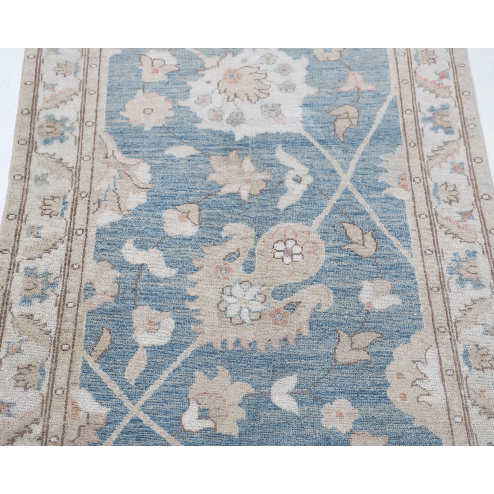 Hand Knotted Light Blue, Ivory, Beige Wool Area Rug | Turkish Oushak Style Accent Rug Hand Knotted Light Blue, Ivory, Beige Wool Area Rug | Turkish Oushak Style Accent Rug